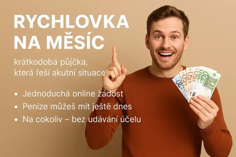 Muž držící bankovky představuje krátkodobou půjčku na měsíc