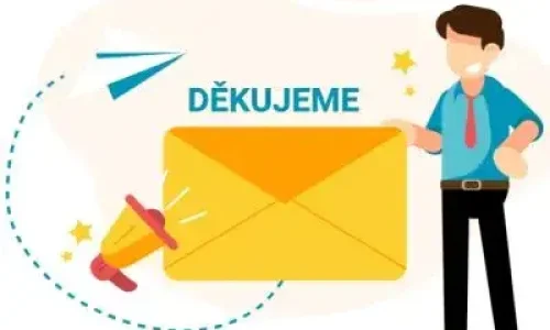 Poděkování za odeslání formuláře – ilustrace s obálkou a postavou